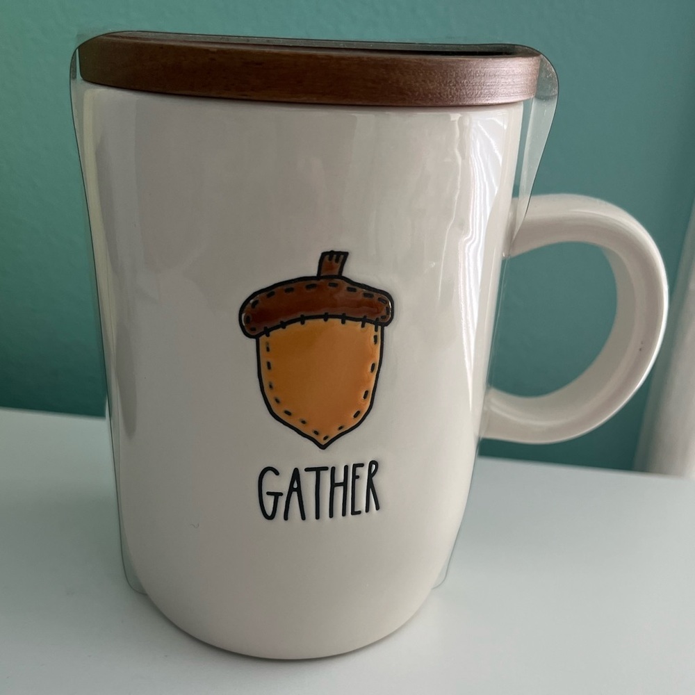 Rae Dunn Gather Mug & Wooden Lid Warmer Collection